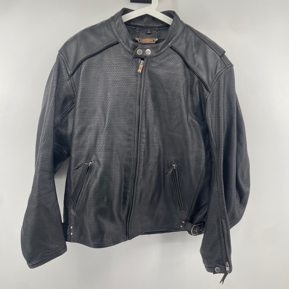 Power Trip Motorcycle Jacket Mens L Black Perforated Leather Biker Moto Gear